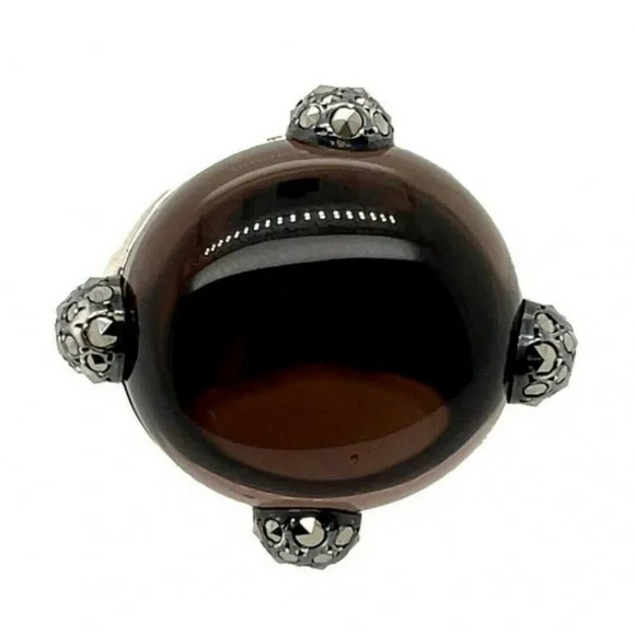 Pomellato 67 smoky quartz/marcasite sterling silver Griffes ring size 6, Italy